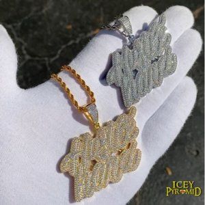 Hustle Hard Silver Color Luxury Font Design Letter Pendant